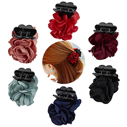 6 Small Pack Black Red Pink Green Rose Flower Bows Banana Plastic Hair Claw Ponytail Holder Clips Jaw Barrettes Grips Clamps Buns Chignon Accessories For Women Girl #TOP19