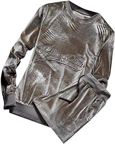 Men Modern Fit Classic Embroidered Velvet Velour Sweatshirts 2pcs,2,US S=China M