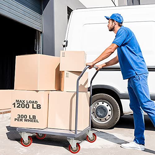 Pack Of 12 Caster Wheels Swivel Plate On Red Polyurethane Wheels 4" With Brake #TOP3