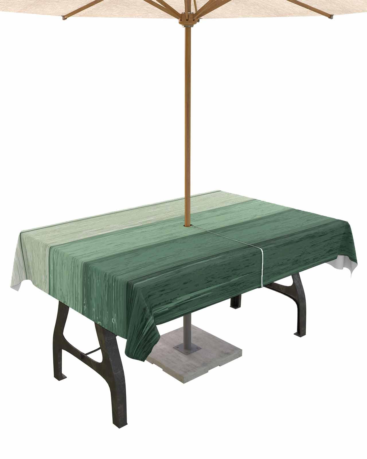 Green Outdoor Rectangle Tablecloth with Umbrella Hole 60x84,Wrinkle Free Wipeable Fabric Table Cloth Waterproof Zippered Cover for Camping Picnic