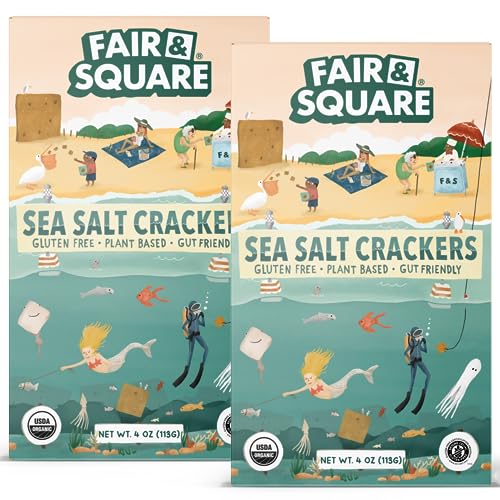 Fair & Square Gluten Free Sea Salt Crackers | Organic, Vegan, Dairy Free, Allergen Friendly, Prebiotic, Gut Friendly, Grain Free, Nut Free, Sugar Free, Kosher | 4 oz (Pack of 2)