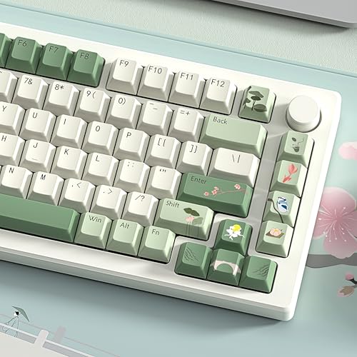 Image of dagaladoo Matcha Green PBT keycaps Set,Cherry Profile Key caps | Retro dye-sublimation Keyboard keycaps,Custom keycaps for cherry-mx full size Retro Mechanical Keyboard,Spring Tea,134keys