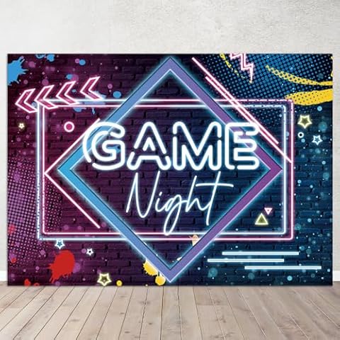 Yongqian 7x5ft Game Night Theme Photography Backdrop Neon Glow Backdrop Birthday Party Decoration Sleepover Prom Gaming Party Decor Photo Studio Props Cover