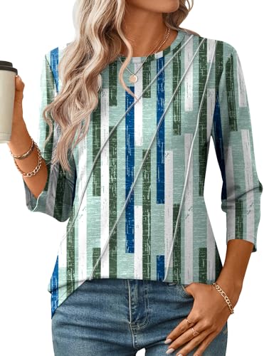 LOMON 3/4 Length Sleeve Womens Tops Spring Summer Fashion 2025 Tops Crew Neck Pleated Shirts Tunic Top Loose Fit2