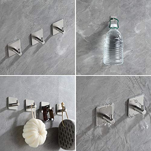4-Pack Adhesive Hooks for Hanging, Heavy Duty Wall Hooks for Coats, Towel - Stainless Steel - Self Adhesive Utility Hooks Wall Mount for Bathroom Shower Home Door Kitchen, Brushed Nickel - Thumbnail 5