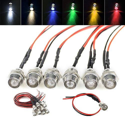 zalati Indicador LED 18pcs Kit de semáforo LED de 8mm, con Cubierta Superior metálica de Cable 5v - 12v, Adecuado para automóviles, Barcos - 6 Colores
