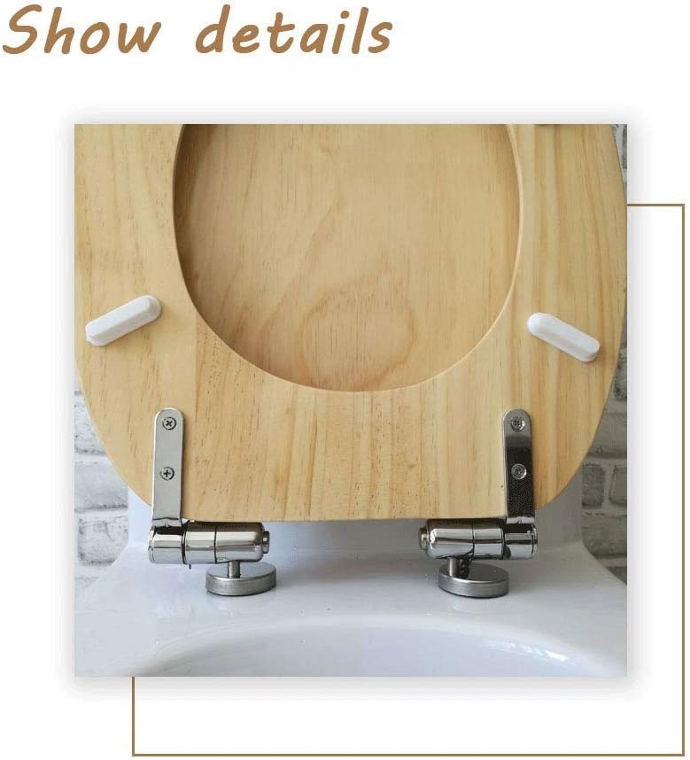 Elongated Wood Toilet Seat with Polished Brass Hinges, Oak Finish