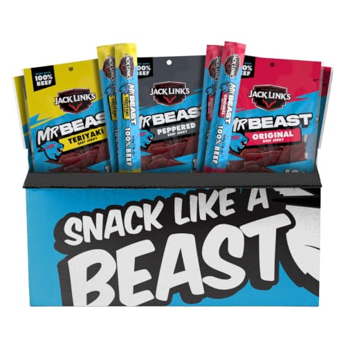 Jack Link's x MrBeast Beef Jerky and Sticks Variety Pack - Original, Peppered & Teriyaki - Ready to Eat Real Meat Protein Snacks - Good Source of Protein - Made with 100% Beef - 9 Count