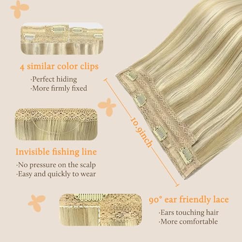 Image of DOORES Wire Hair Extensions 18 Inch 95 g Remy Human Wire Hair Extensions Invisible Transparent Line Adjustable Hairpieces Secret Balayage Light Blonde Highlighted Golden Blonde