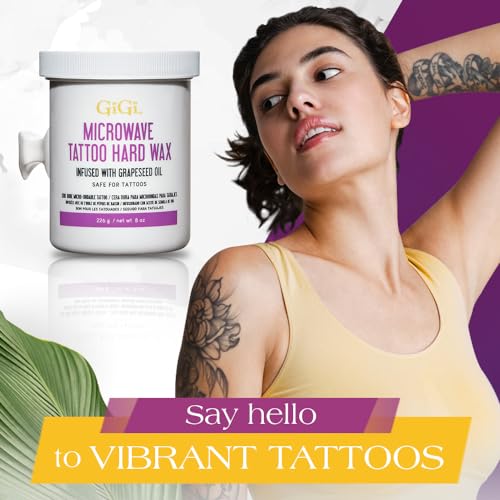 Image of GiGi Microwave Tattoo Hard Wax for Hair Removal - Grapeseed Oil-Infused Safe for Tattoos, No Strips Needed, 8 oz