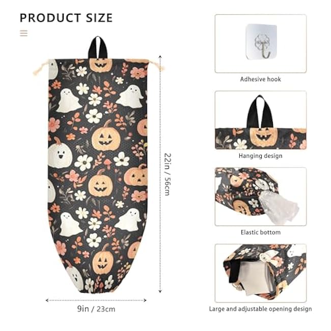Plastic Bag Holder Halloween Pumpkin Ghost Grocery Bag Organizer,Reusable Shopping Bag Organizer,Storage Dispenser ?for Home Kitchen Decor 202b8225