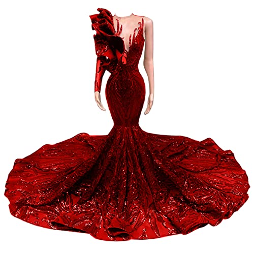 Sequined Mermaid One Shoulder Prom Shower Party Dress Evening Pageant Celebrity Gown