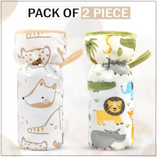 Image of GLUN Feeding Bottle Cover with Lanyard, Cushiony Cotton Cover, Keep Warm Baby Drinking Sleeve, Baby Glass Bottle Insulator Bottle Protector Cover