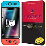 ILLUMISHIELD Glass Screen Protector Compatible with Nintendo Switch (3-Pack) Anti-Scrach, Case Friendly and No-Bubble Clear Tempered Glass