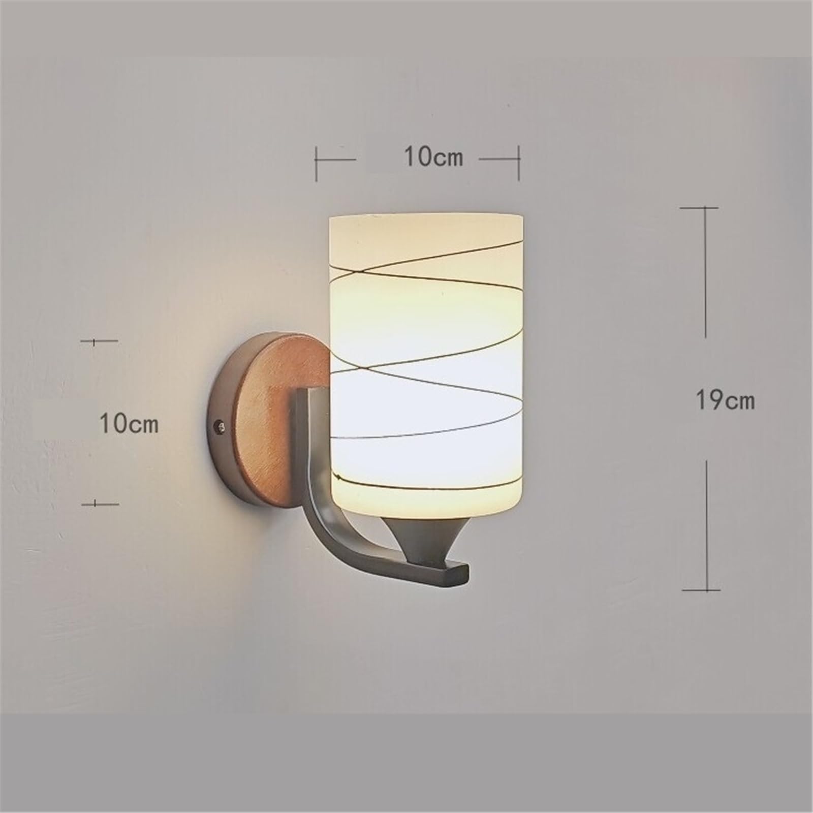 Sypialnia Wood Base Iron Wall Sconce Cylindrical Frosted Glass Lamp