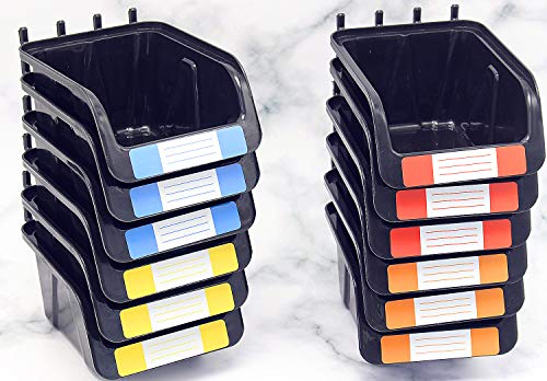 Pegboard Bins Kit 12 PACK Black Pegboard Parts Storage Tool Peg Borad Workbench Bins Organize Hardware,Attachments…