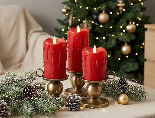 Image of Flameless Pillar Candles Flickering with Remote Timer, Battery Operated LED Candles Up to 400 Hours, 3D Moving Flame Real Wax Candles. (Red with Dripping Tear)