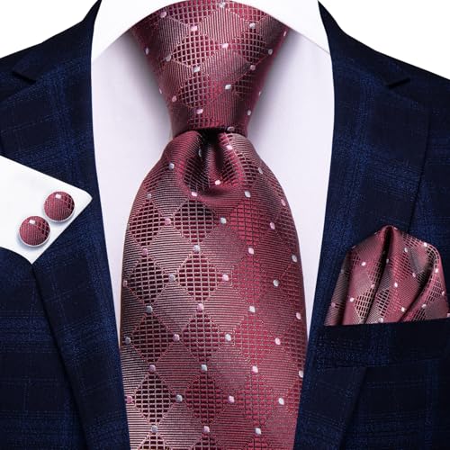 Image of Dubulle Silk Ties Set for Men Formal Paisley Striped Necktie Pocket Square Cufflinks 3PCS Sets Wedding Business Party