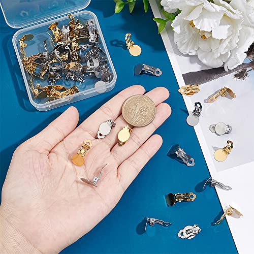 UNICRAFTALE 60pcs 2 Colors 18mm Long 304 Stainless Steel Clip-On Earrings Findings Flat Round Golden Tray Non-Pierced Earrings Components Ear Hoops Earring Converters for Earring Making - Image 4