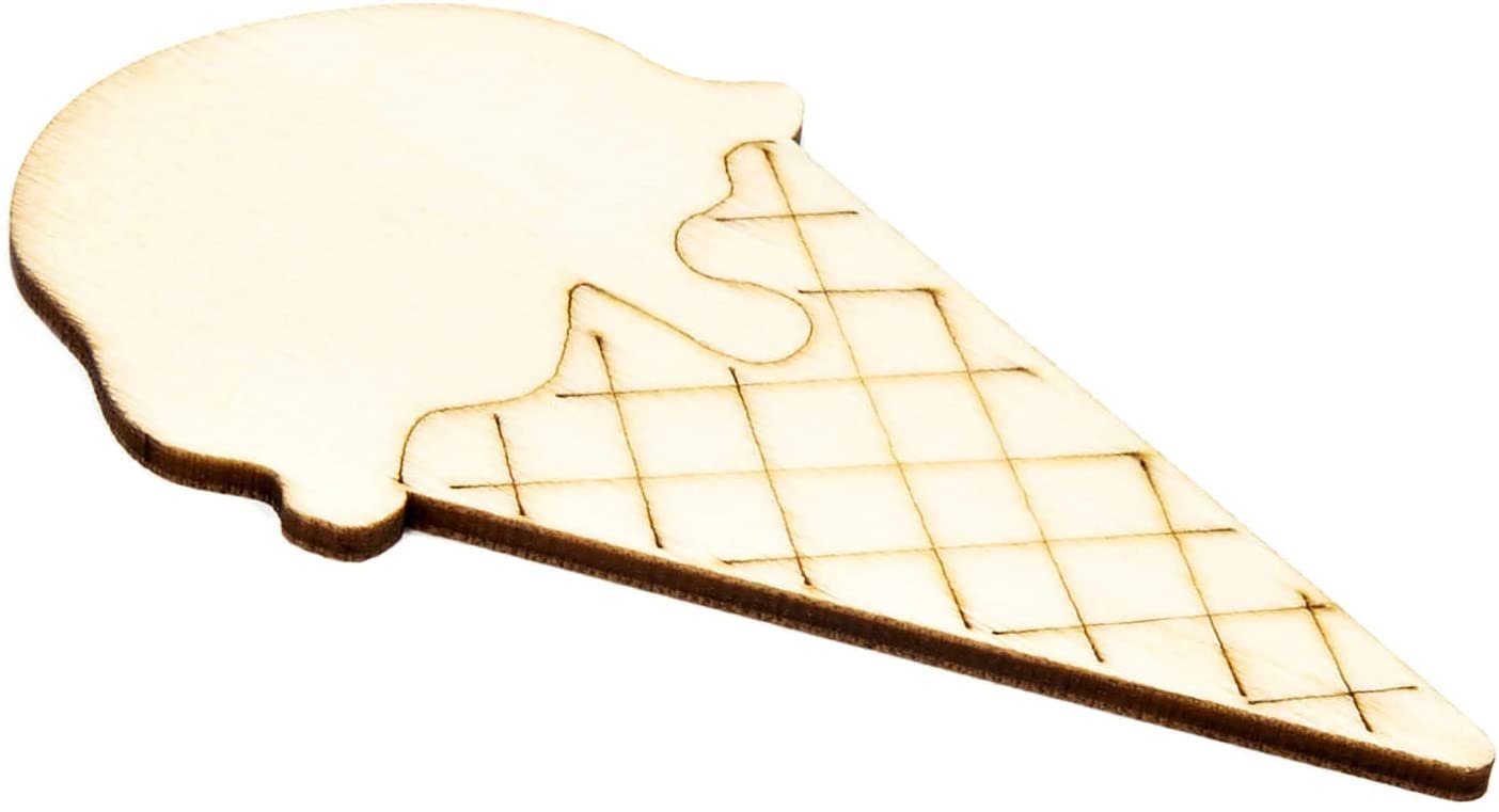 Cliths Pack of 24 pcs Ice Cream Wood Cutouts for DIY Crafts, Unfinished Wood Cutouts Cupcake Ice Cream Shape Baby Shower Party Favors Hanging Decorations. 2
