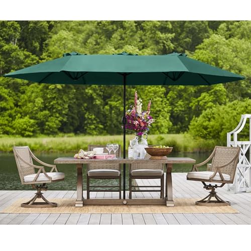 Image of 15ft Large Outdoor Umbrella Double-Sided Patio Umbrella with 65 Kgs Movable Stand, Crank Handle, 12 Ribs Rectangular Garden Umbrella for Patio Graden, Poolside, Terrace, Cafe and Hotels