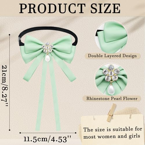 Womens Bow Tie Ribbon Rhinestone Bow Ties for Women Pre-Tied Uniform Necktie for Party School Wedding3