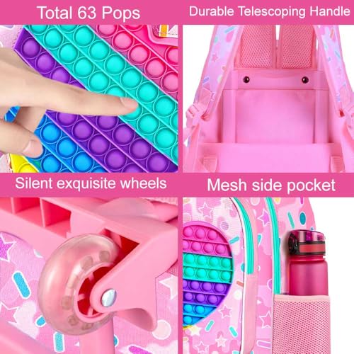 4PCS Love Rolling Backpack for Girls - Cute Wheeled School Set with Lunch Box,Water Resistant Roller School Backpack on Wheels for Elementary Kids Travel 5