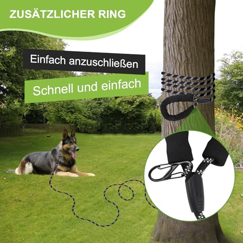 Reflektierend Schleppleine für Hunde, 5m Hundeleine mit Gepolsterten Griff und 2 Karabinerhaken,Starke Hundeleine Große Mittlere Hunde,5m 10m 20m Lang,Abschließbarer Karabiner (Schwarz, 5M X 9MM)