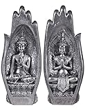 NBHUZEHUA Buddha Statues Sitting in Hand Resin Thailand Buddhist Figurines Home Decor Zen Silver