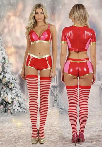 Image of ToBeInStyle Women's Opaque Hosiery Thin Striped Thigh High Long Stocking