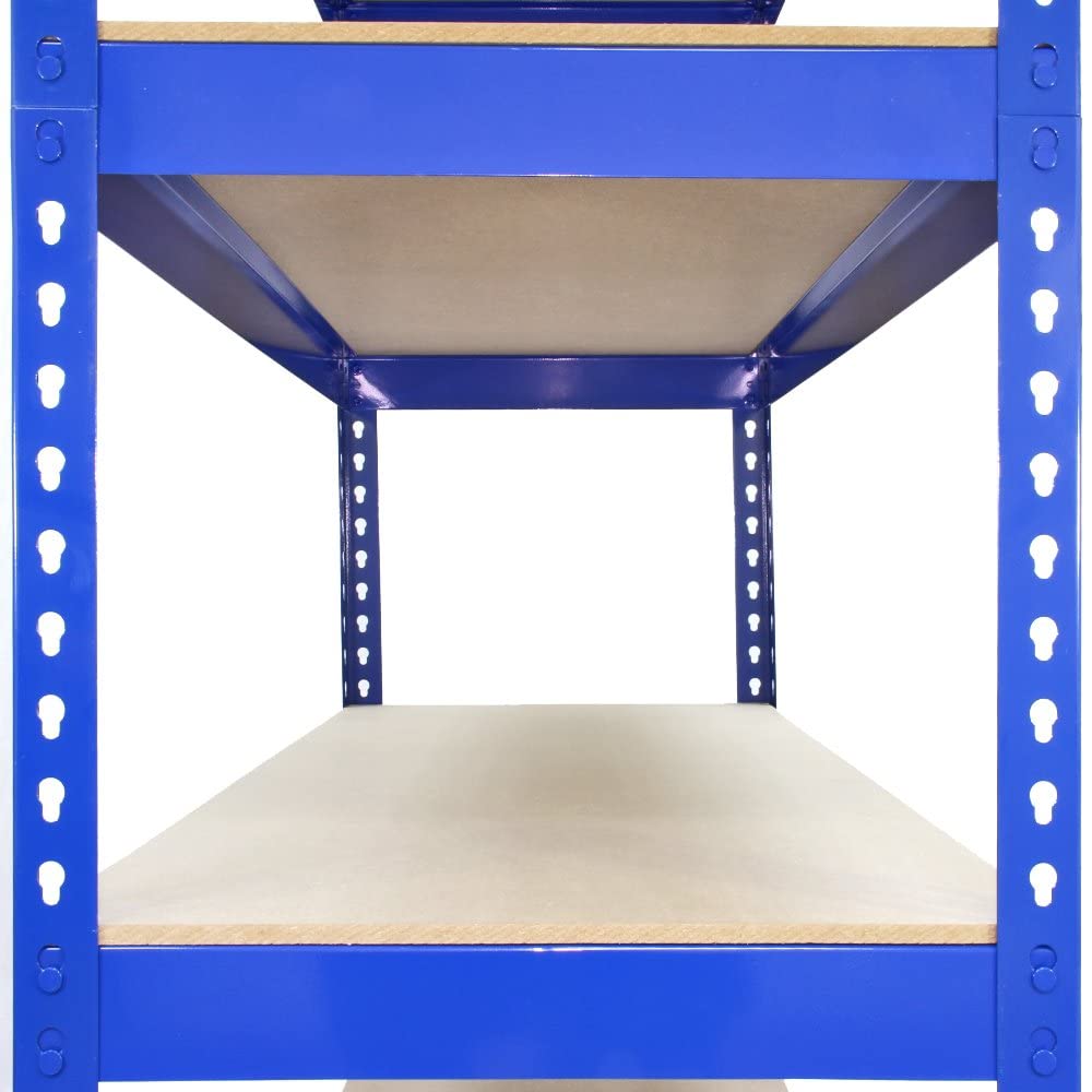 3 Estanterías Metálicas Azules Q-Rax sin Tornillos 120x50x183cm de 5 Estantes Baldas Repisas Capacidad Peso 200kg por Estante Almacenamiento Almacenaje Herramientas Taller Garaje Cobertizo Almacén