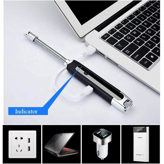 Image of Crasts USB Plasma Rechargeable Electric Gas Lighter for Pooja Room, Candles, BBQ, Multi Purpose - 360 Degree Flexible & Windproof (Multicolor)