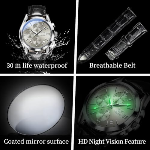 Image of OLEVS Men's Watches Brown Leather with Date,Casual Watches for Men,Large Face Watches Men,Chronograph Mens Watch,Sport Waterproof Business Dress Analog Quartz Men's Wrist Watches Reloj De Hombre