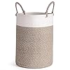 INDRESSME Tall Laundry Basket with Handles, Jute Clothes Hamper, Woven Laundry Basket for Pillows, Blankets, Toys, Decorative Basket for Bedroom, Bathroom and Living room, 19.7''H x 13.8''D