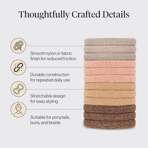 Kitsch Elastic Hair Ties No Damage | Stretchable Hair Bands - Neutral 12pcs | Strong All-Day Hold Hair, Rubber Bands For Hair, Ponytail Holders | Hair Accessories for Everyday Use - image 4