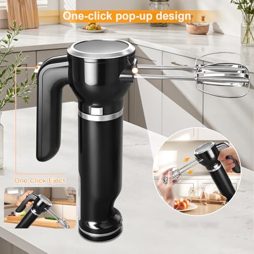 Image of Hand Mixer, 6-in-1 Multifunctional Electric Handheld Immersion Blender Bundle and Whisk, Milk Frother, Food Chopper