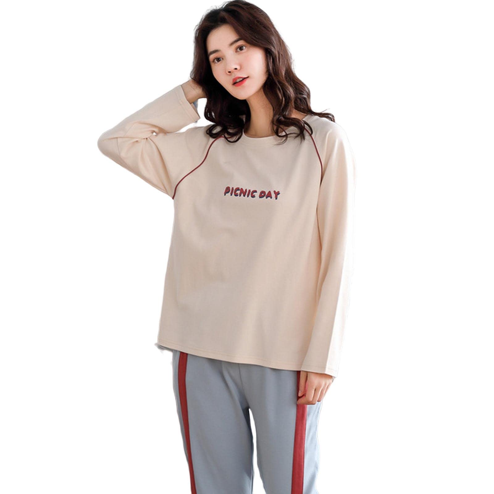 MOGSA Pijama para mujer, primavera, otoño, de algodón, elegante, floral, conjunto de ropa de dormir, pantalones a cuadros, para mujer, hogar, W11, L asiático (50-60 kg)