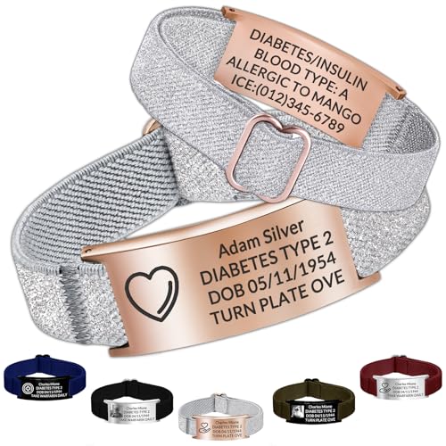 WolunLi Pulsera de alerta médica personalizada - Pulsera de identificación de emergencia personalizada con grabado, correa de nylon ajustable, regalos para mujeres/hombres, 4.3-8.3 inches, No es una
