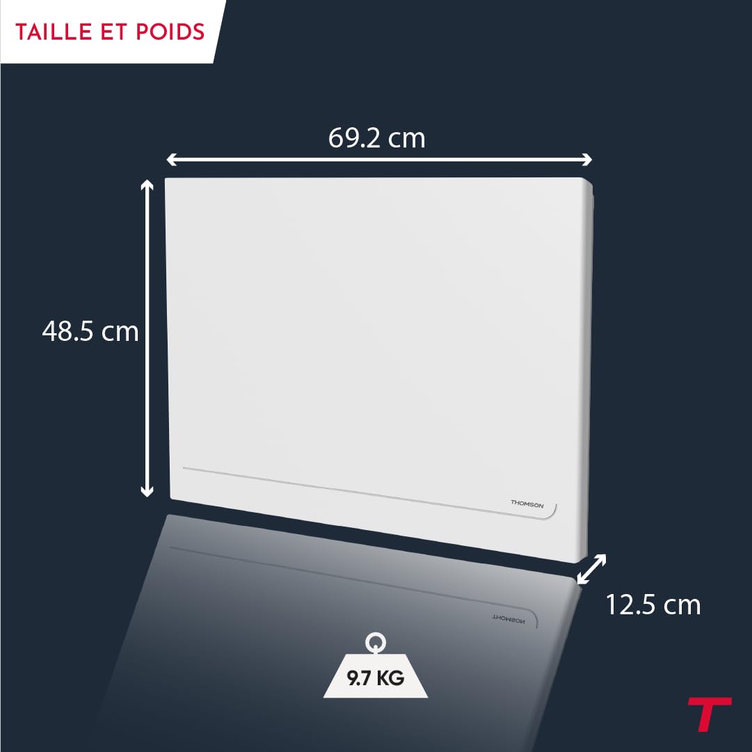 THOMSON - Radiatore elettrico fisso collegato WiFi inerzia secca ceramica con termostato intercambiabile 1000W THOMSON MILLA orizzontale bianco