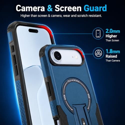 Image of ZORBES Phone Cover for iPhone 17 Air with Invisible Kickstand, Shockproof | Phone Case with Privacy Tempered Glass Screen Protector & Camera Lens Protector for iPhone 17 Air, Blue
