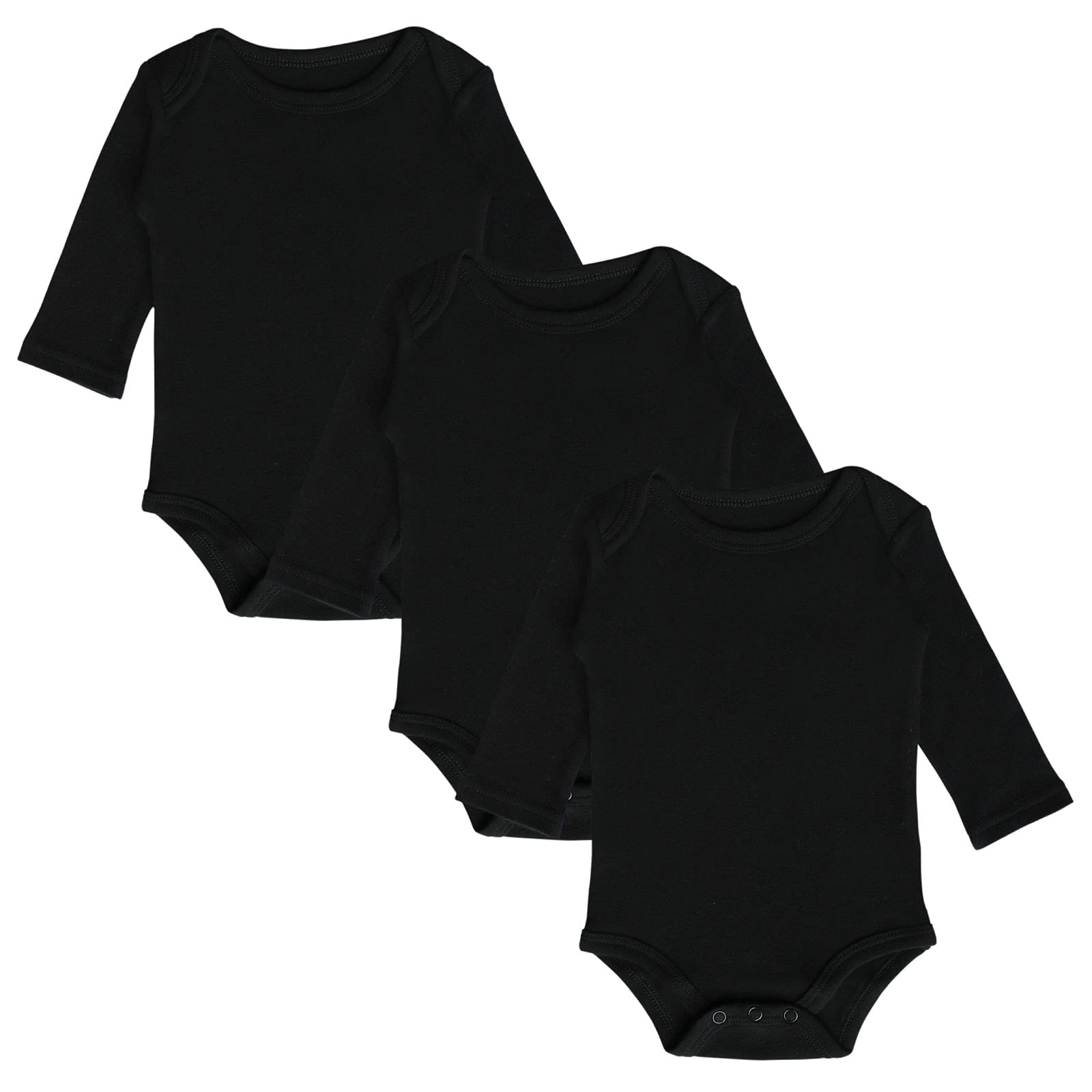 JWWN 3 Pack Baby Boys Long Sleeve Romper 100% Cotton Solid Color Infant Bodysuit,(Black,12M)