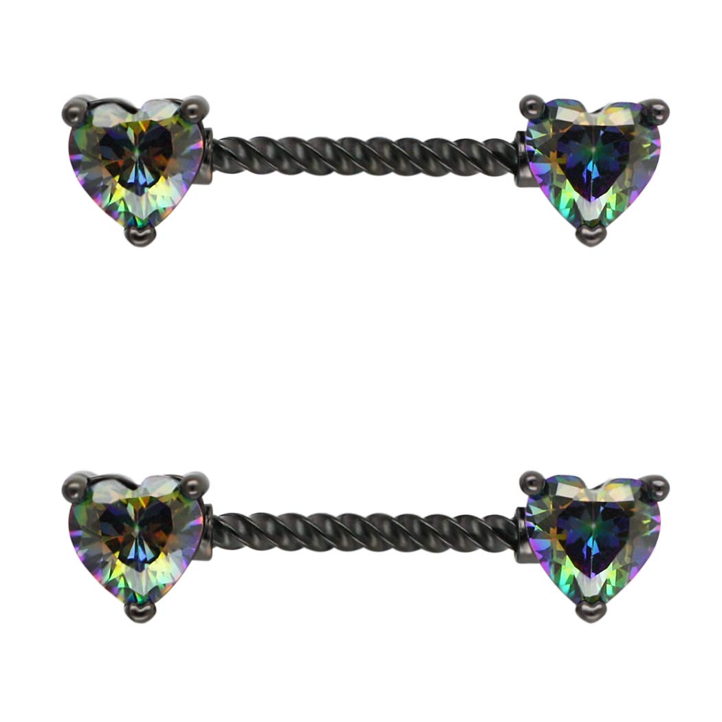 ExceproRing 316L Surgical SS Multicolor PVD Plated Rainbow CZ Heart Round Shiny Mysterious Sparkly Jewelry Rings