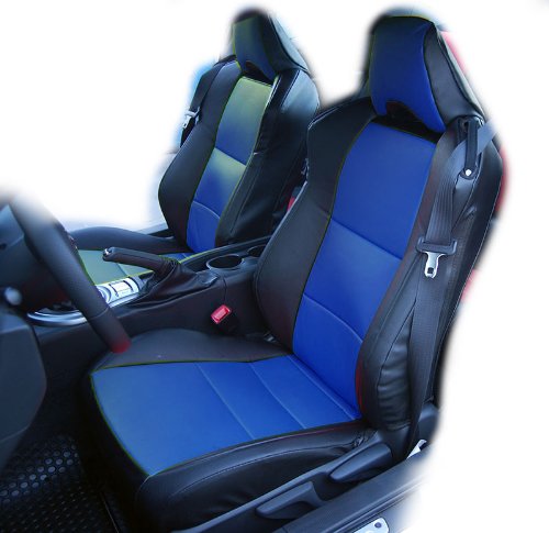 Iggee Artificial Leather Custom 3D fit 2 Front seat Covers Pair Designed for Scion FR-S (Black/Blue)