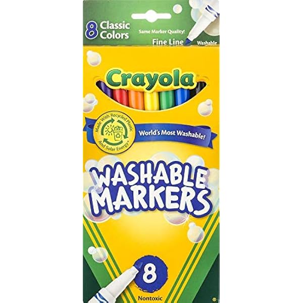 Crayola Ultra-Clean Washable Markers, Color Max, Fine Line Classic Colors 8 Ea (Pack of 12)