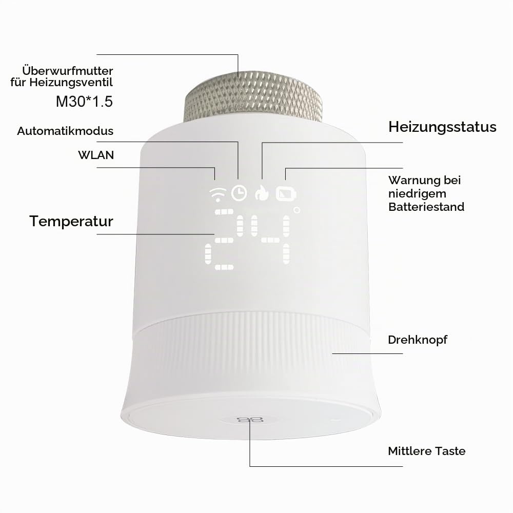 KETOTEK Smartes Heizkörperthermostat WLAN, Zigbee Thermostat Heizung mit Hub, Programmierbar Heizungsthermostat Heizungsregler für Heizkörper per App, Alexa, Google Assistant, Energie sparen