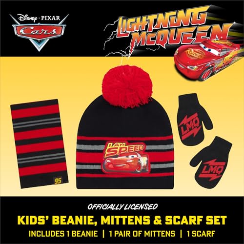 Disney Boys Toddler Winter Hat, Scarf & Mittens Set 2-4 Or Cars Lightning McQueen Hat, Scarves & Kids Gloves Sets 4-72