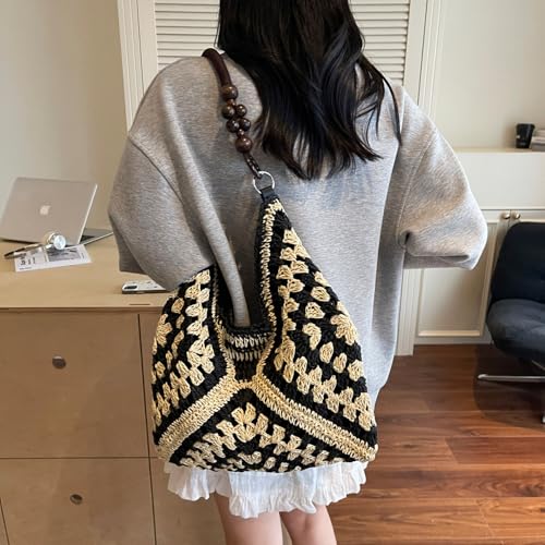 Bolso tipo tote hobo de paja para mujer miniatura 3