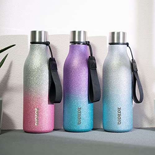 Image of BJPKPK Insulated Water Bottles, 18 oz Stainless Steel Metal Water Bottle with Strap, BPA Free Leak Proof Jugs,Mugs,Flasks, Reusable Thermal Flasks for Sports & Travel,Sparkling Silver Pink
