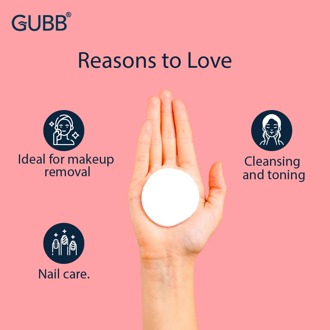 GUBB Hypoallergenic 100% Cotton Pads For Face Cleansing & Makeup Removal - Made of pure cotton | Safe for skin | Suitable for Women | Deep cleansing | Round shape, Non Woven - 80 Makeup Remover Pads 2