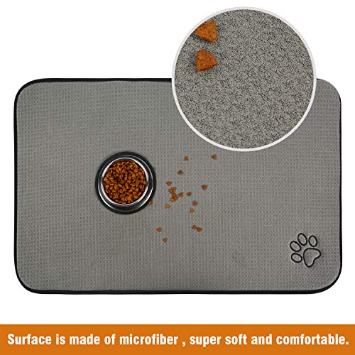 Sinland Microfiber Extra-Large Pet Food Mat Dog Feeding Mat Pet Bowl Mat with Anti-Skid Backing 21Inch x 32Inch Grey - Image 3